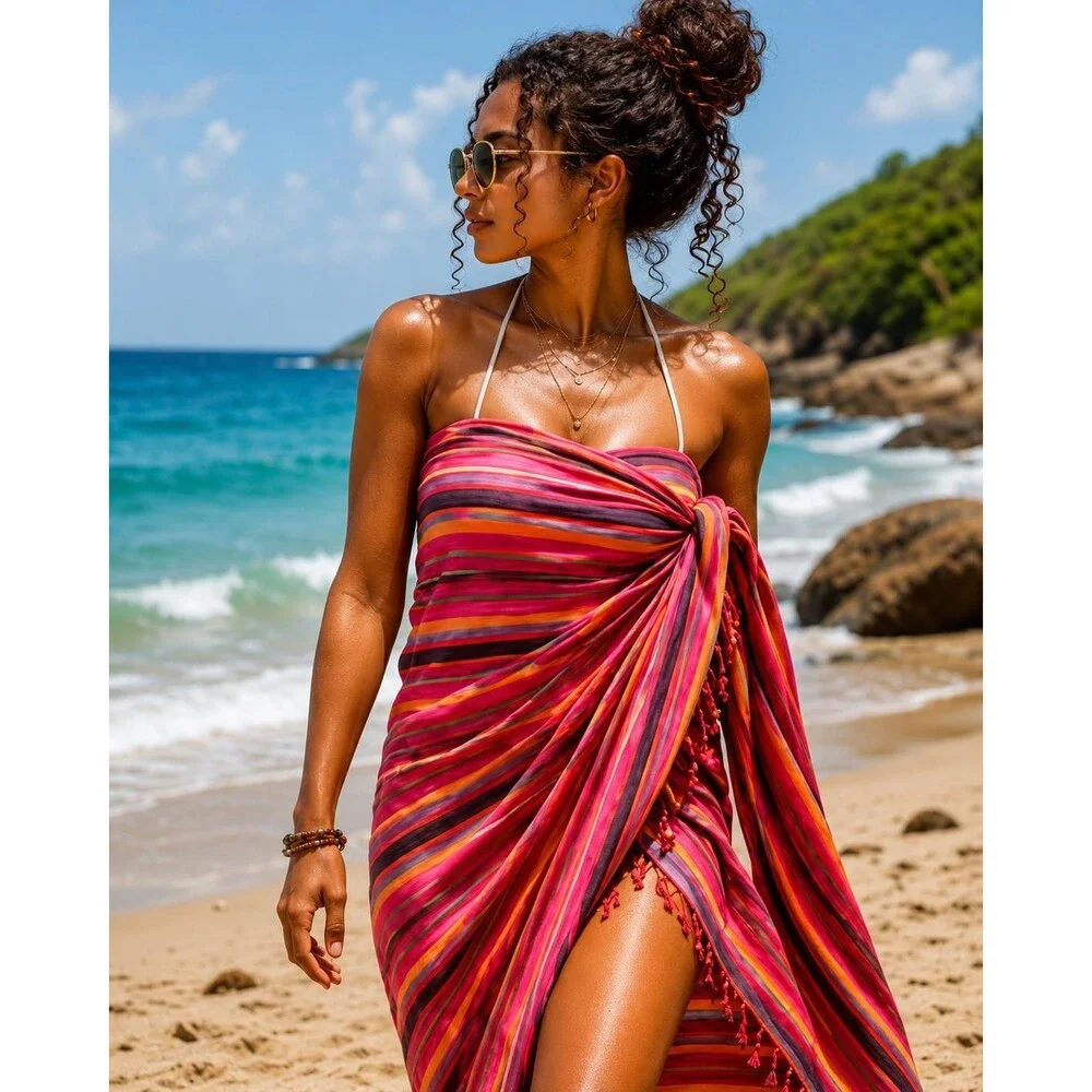 African Kikoy Beach Wrap | Multicolor Cotton Sarong, Boho Cover-Up, Travel Shawl